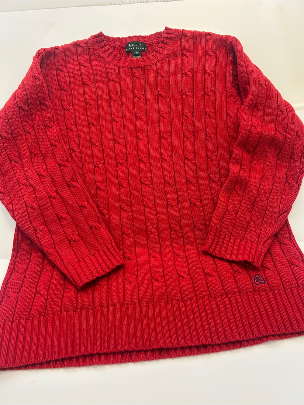 Lauren Ralph Lauren Bright Red Cable Crewneck Sweater